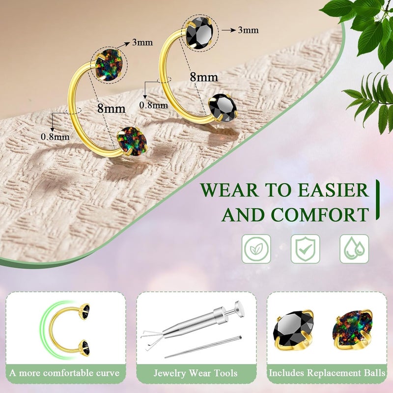 AMASIS Opal Nose Ring Studs Horseshoe Nose Rings Hoops Stud 316L Stainless Steel Nose Rings Round CZ Square Screw L Shaped Nose Stud Hypoallergenic Nostril Piercing Jewelry for Women Men - Image 2